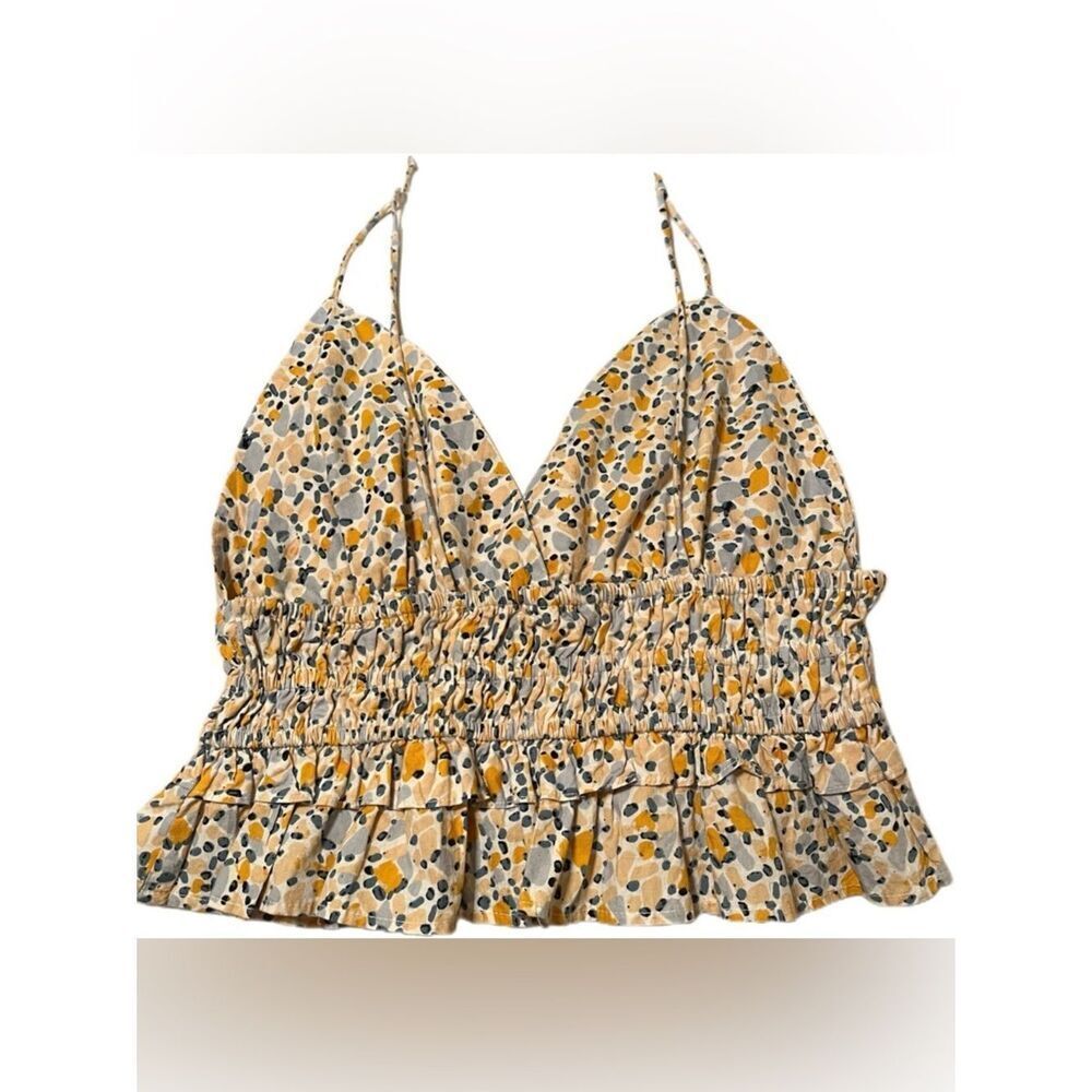 Sim & Sam V-Neck Babydoll Cropped Tank Top, Size XL, Yellow NEW